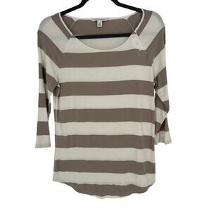 Banana Republic Brown Cream Stripe 3/4 Sleeve Blouse Casual Breathable Comfort M